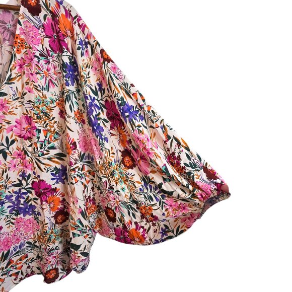 🔴Lovely J Women's Blouse Balloons Sleeves Floral Deep V neck Multicolor Medium - Picture 4 of 11
